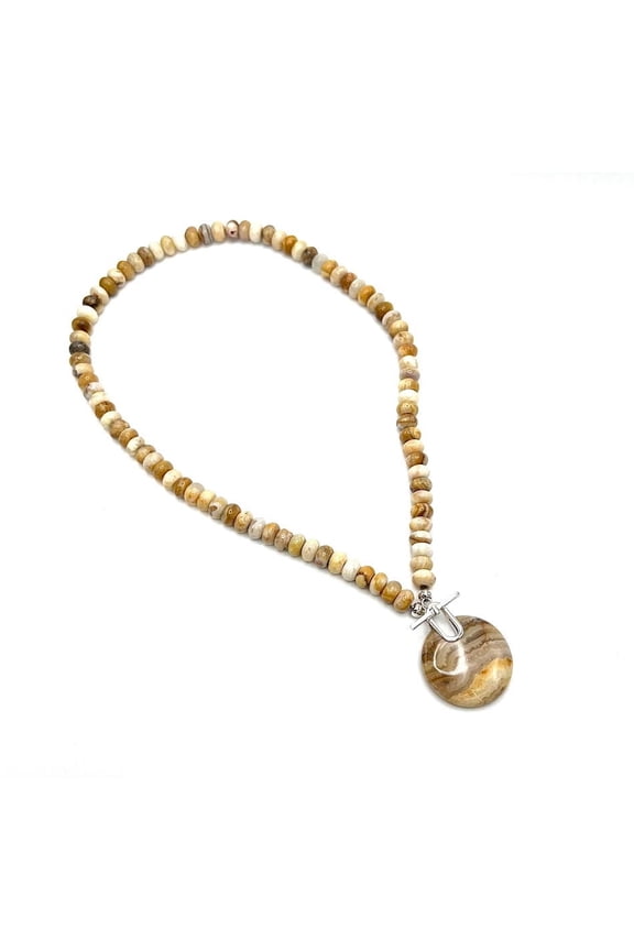 Java Lace Agate Sterling Silver Beaded Toggle Necklace 19"