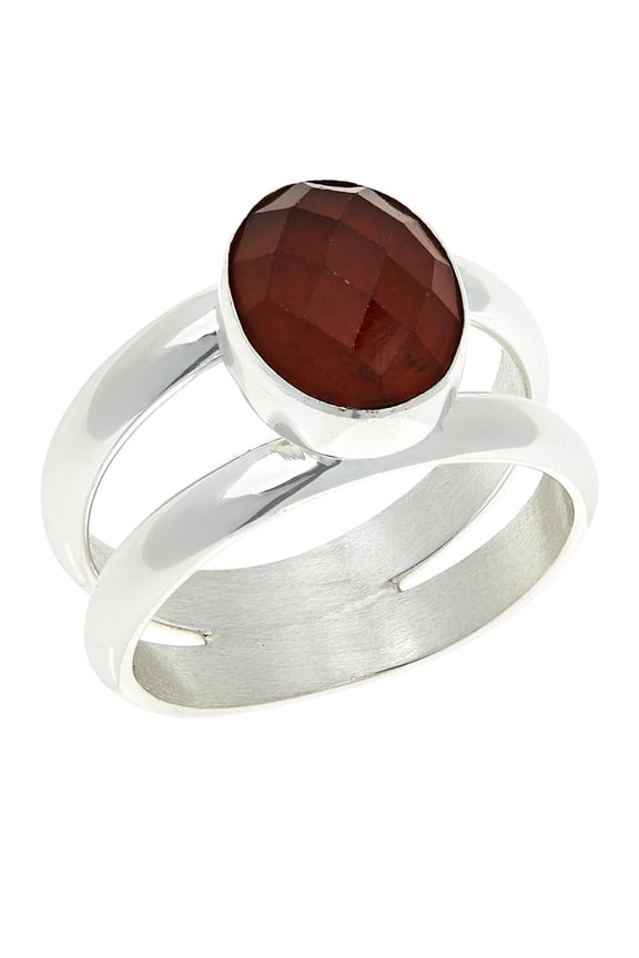 Oval Faceted Hessonite Split Shank Sterling Silver Ring Size 6