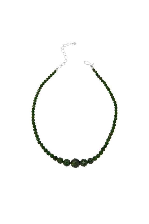Sterling Silver Chrome Diopside Graduated Bead Necklace 18"