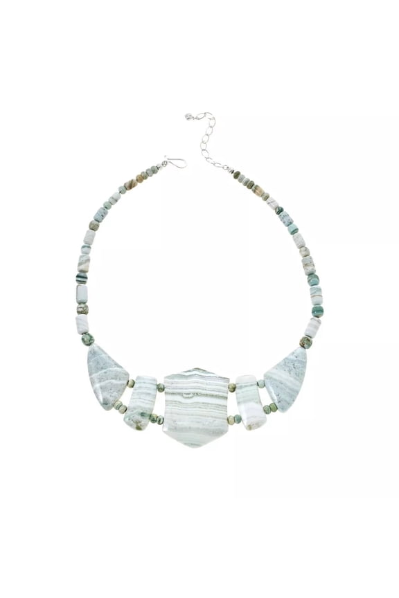 Sterling Silver Multicolor Banded Quartzite Statement Necklace 18"