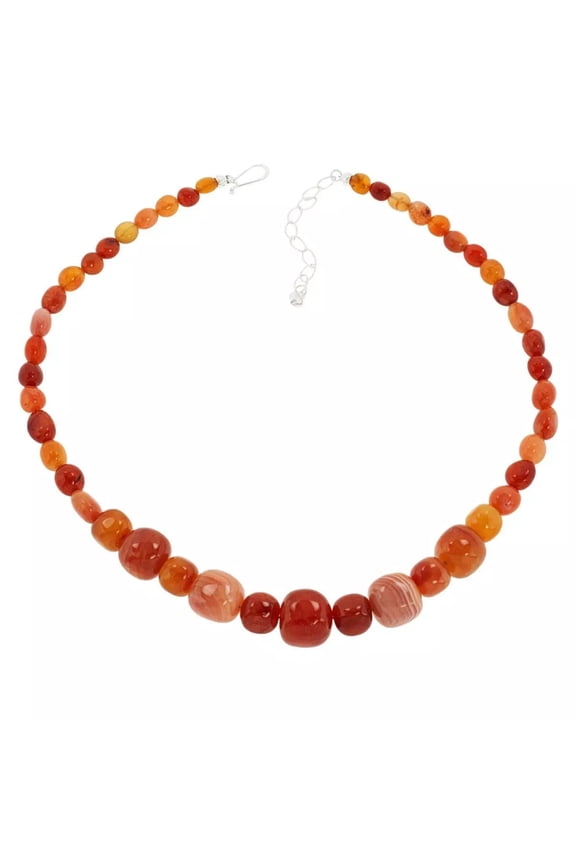 Sterling Silver Orange and Red Chalcedony Bead 18" Necklace