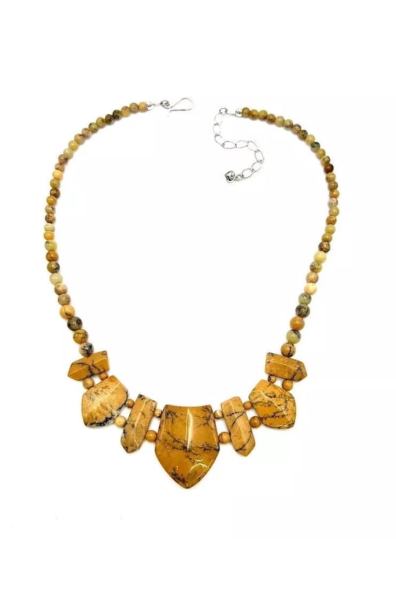 Sterling Silver Yellow Moss Opal Beaded Bib Necklace 18"