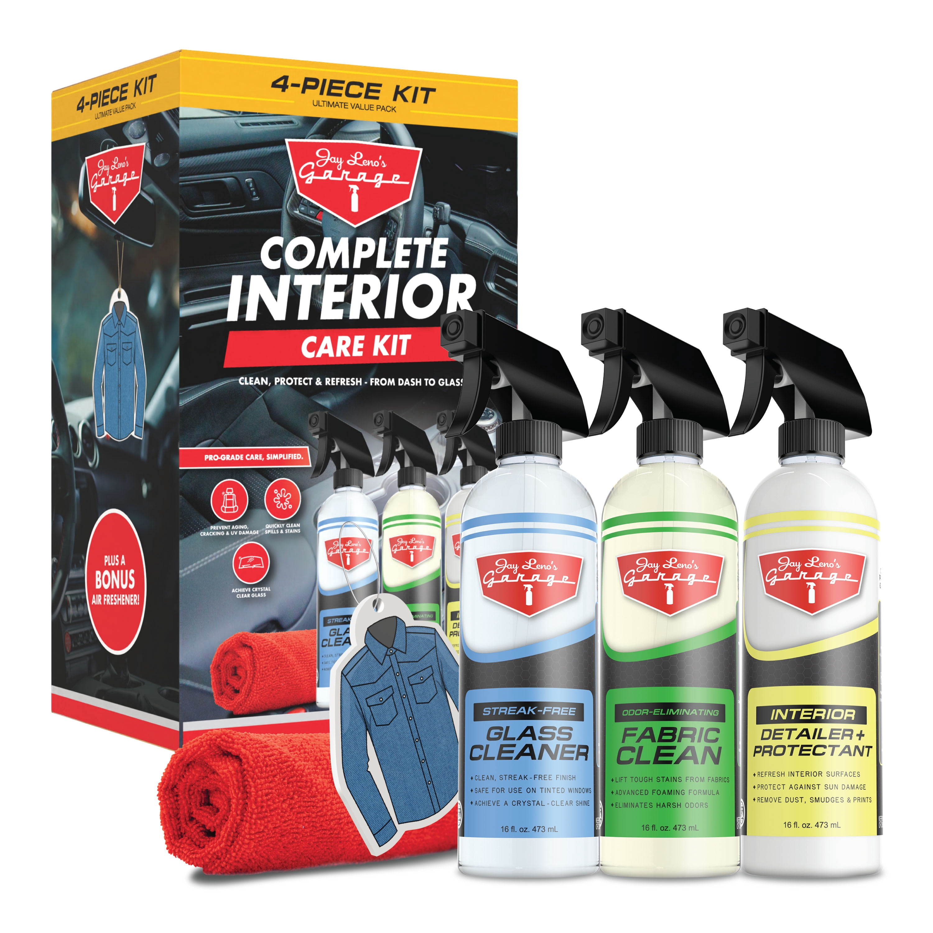 Jay Leno's Garage Complete Interior Care Kit for Dashboard, Seats & Glass, 5 Piece