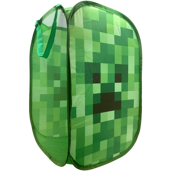 Jay Minecraft Creeper Pop Up Hamper - Mesh Laundry Basket/Bag with Durable Handles, 22" x 14"
