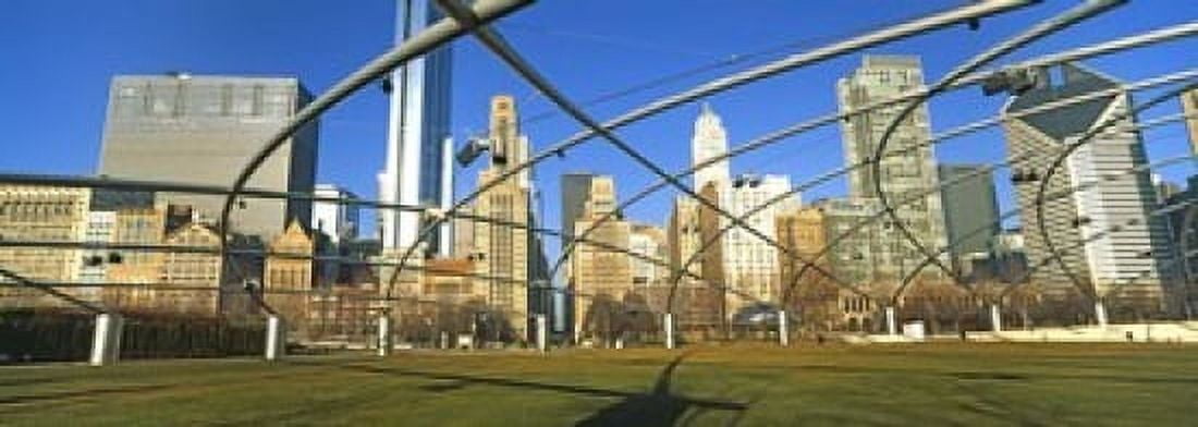 Jay Pritzker Pavilion with city skyline in the background Millennium Park Chicago Cook County Illinois USA Canvas Art - Panoramic Images (18 x 7)