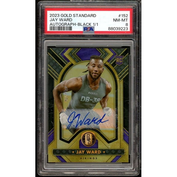 Jay Ward Rookie Card 2023 Gold Standard Auto Black (Serial #d 1/1) #152 PSA 8