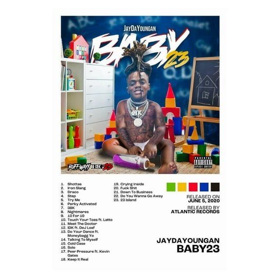 JayDaYoungan Baby23 Album Cover Music Poster Rap Home Decor For Living Room Hip-Hop Aesthetic Rapper Album Wall Art Records Poster Wall Decor For Bedroom