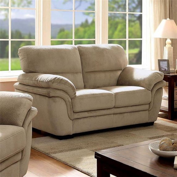 Jaya Transitional Style Microfiber Love Seat, Light Brown