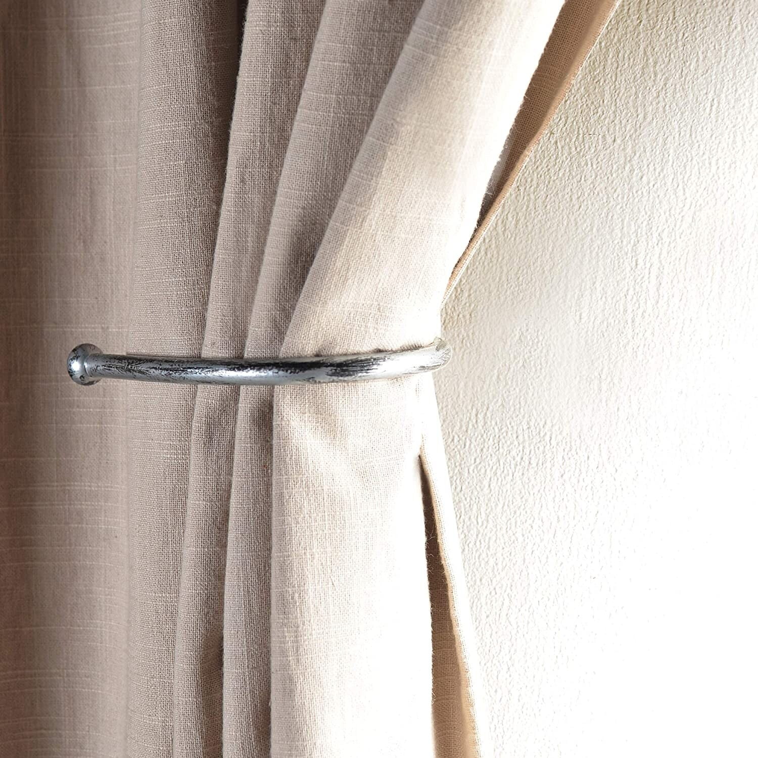 Distressed Silver Metal Curtain Holdbacks Set of 2