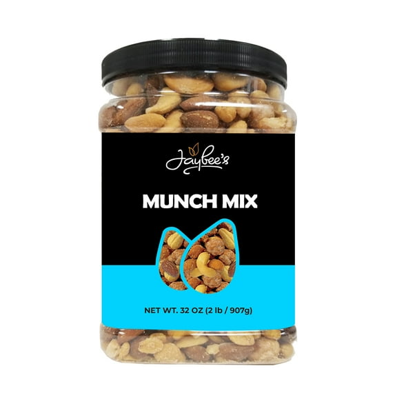 Jaybees Nuts Trail Munch Mix 32 oz - Variety of Deluxe Mixed Gourmet Nuts Featuring Roasted Salted Cashews, Smoked Almonds, Toffee & Honey Roasted Peanuts - Sweet & Crunchy