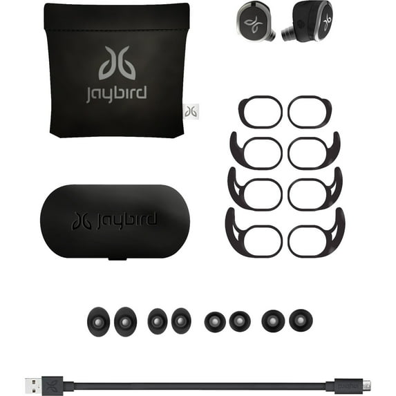 JayBird Run True Wireless Sport Headphones - Stereo - Jet Black - Wireless - Bluetooth - 33 ft - 16 Ohm - 20 Hz - 20 kHz - Earbud - Binaural - In-ear