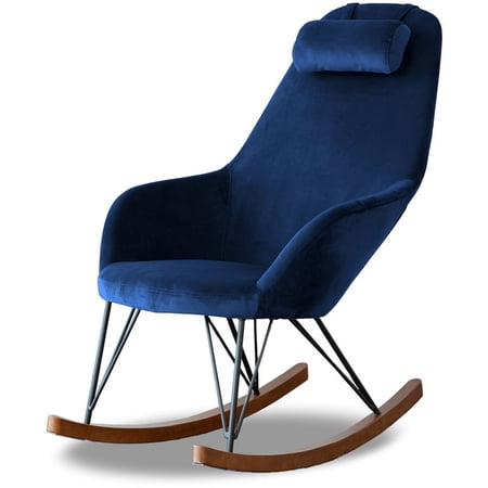 Jayce Modern Glider Velvet Rocking Chair for Nursery in Blue