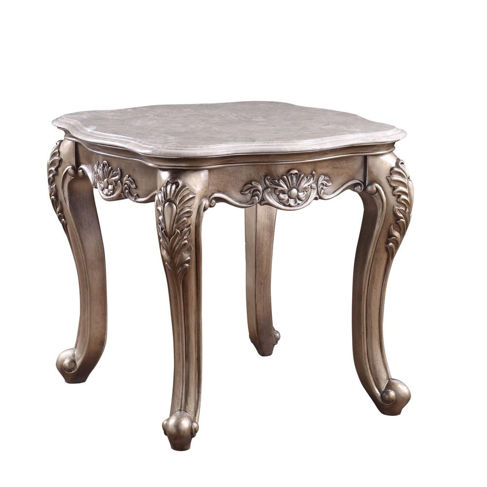 Jayceon Classic Queen Anne Legs Marble Top End Table in Champagne