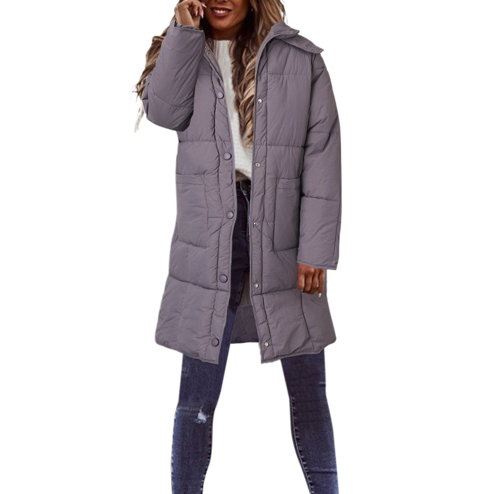 Jaycosin Women's Mid Length Thickened Down Jacket Puffer Hooded Down ...