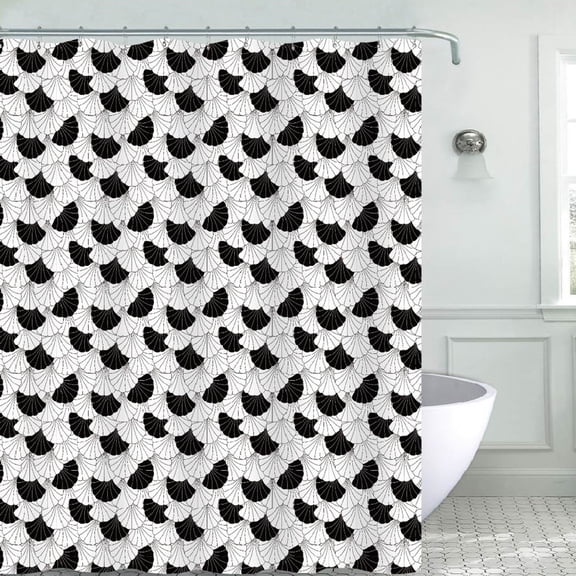 Serafin Home Jayda Seashells Printed Canvas Shower Curtain, Black-White, 70x72 Inches