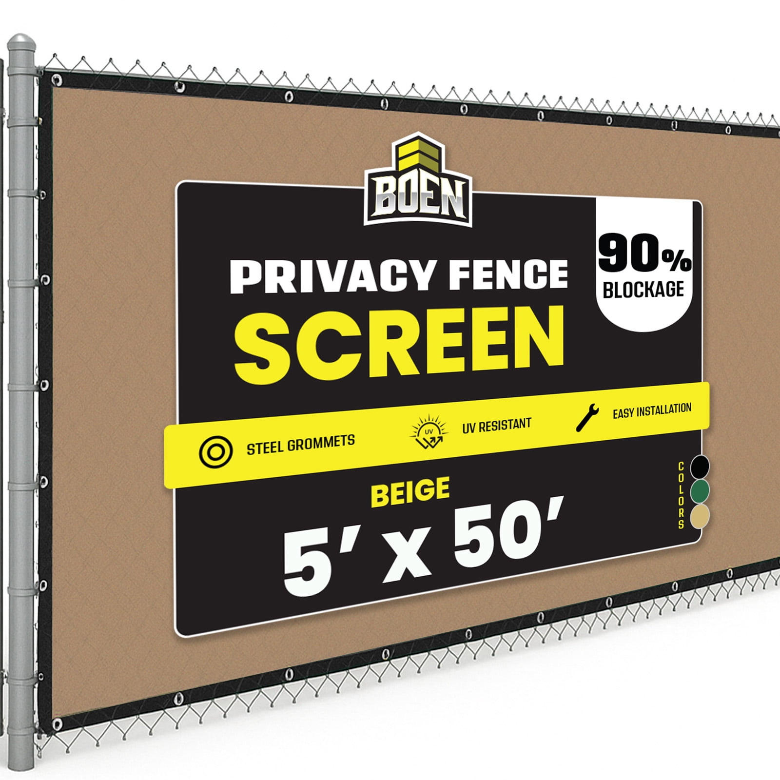 BOEN Privacy Fence Screen Netting, 5 ft x 50 ft, Beige, Reinforced Grommets, Outdoor Mesh Cover