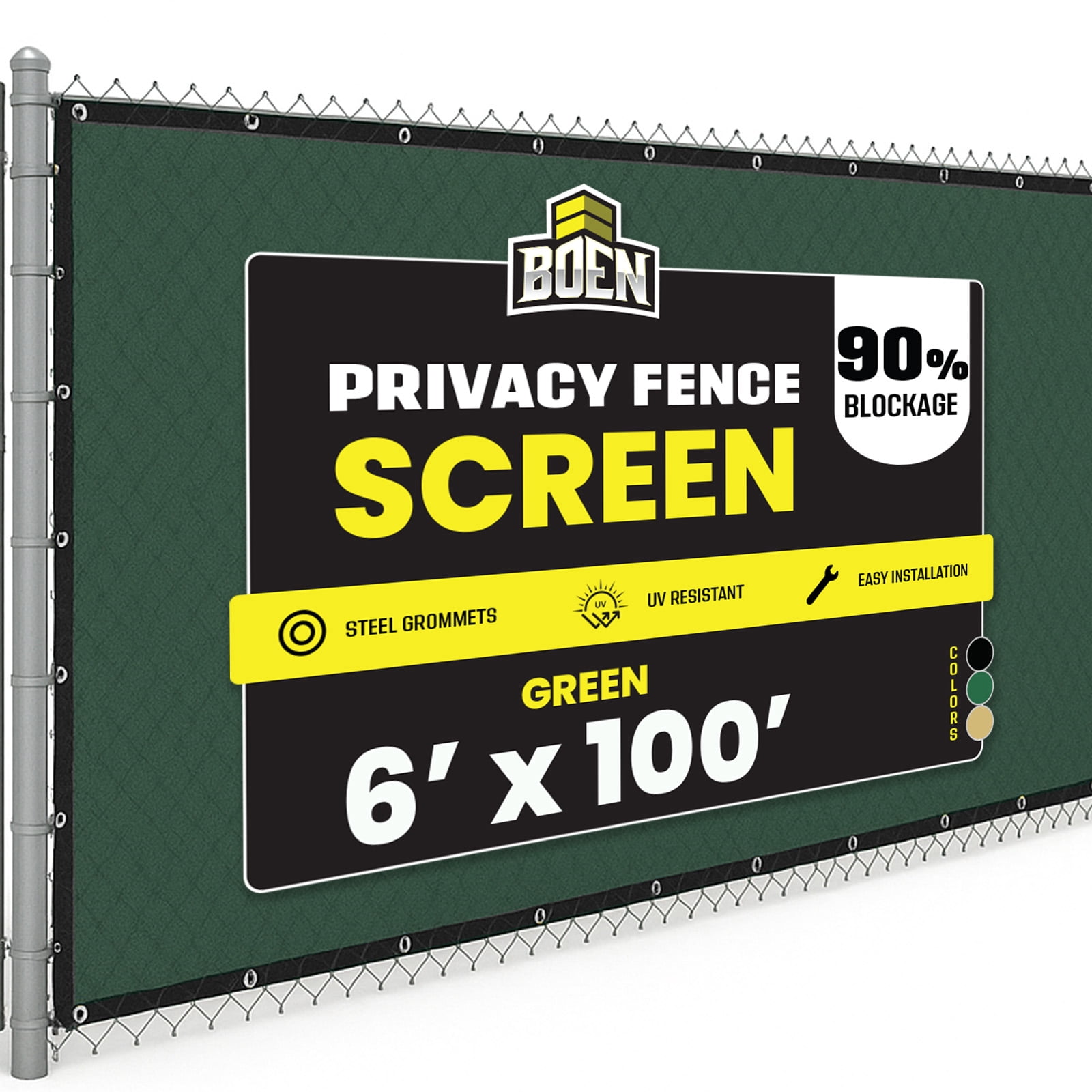 BOEN Privacy Fence Screen Netting, 6 ft x 100 ft, Green, Reinforced Grommets, Commercial Fence Cover