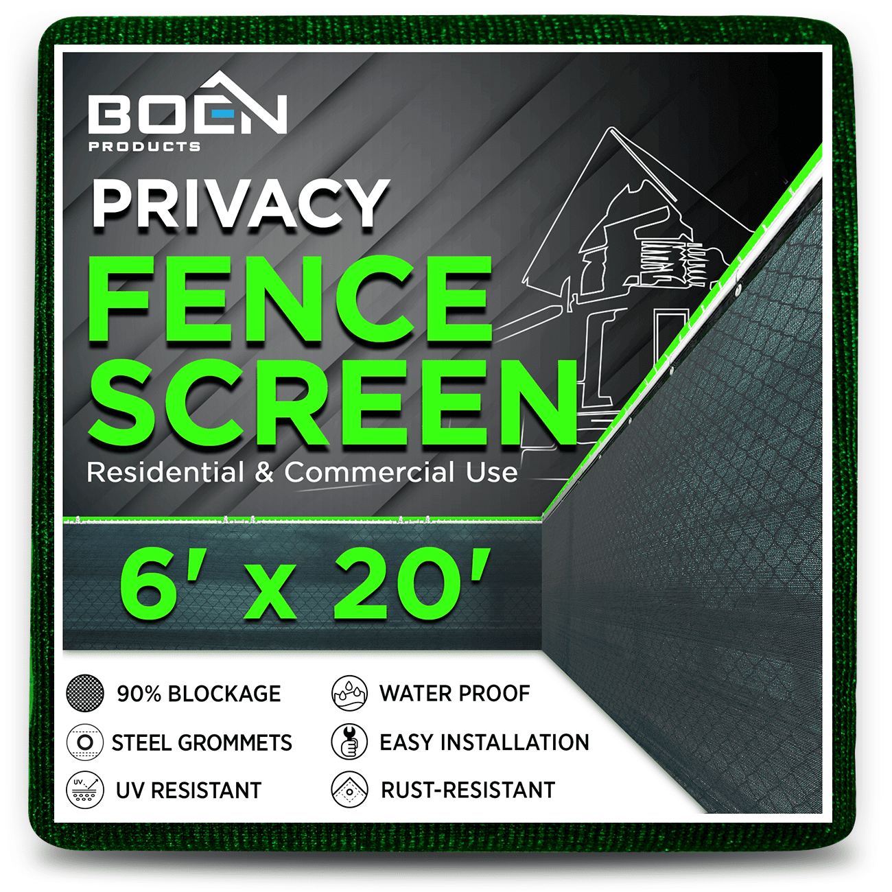 Green HDPE Privacy Fence Netting with Reinforced Grommets