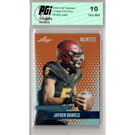 Jayden Daniels Rookie Card Washington PGI 10 Gem Mint Football Trading Card 2024 Leaf Vaunted Metal #VM-06 Orange Only 3 Made