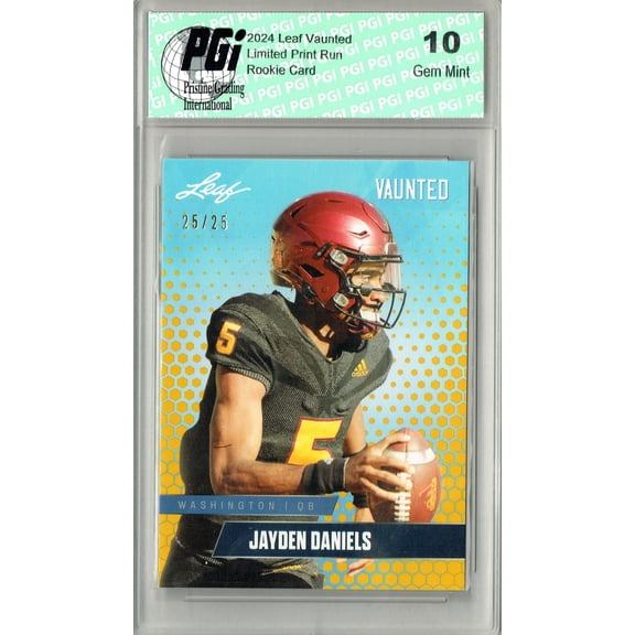 Jayden Daniels Rookie Card Washington PGI 10 Gem Mint Football Trading Card 2024 Leaf Vaunted #V-07 Gold SP 25 Made
