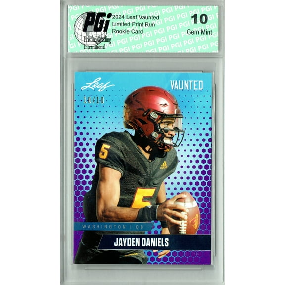 Jayden Daniels 2024 Leaf Vaunted V-07 Purple SP 10 Made Debut Rookie Card PGI 10