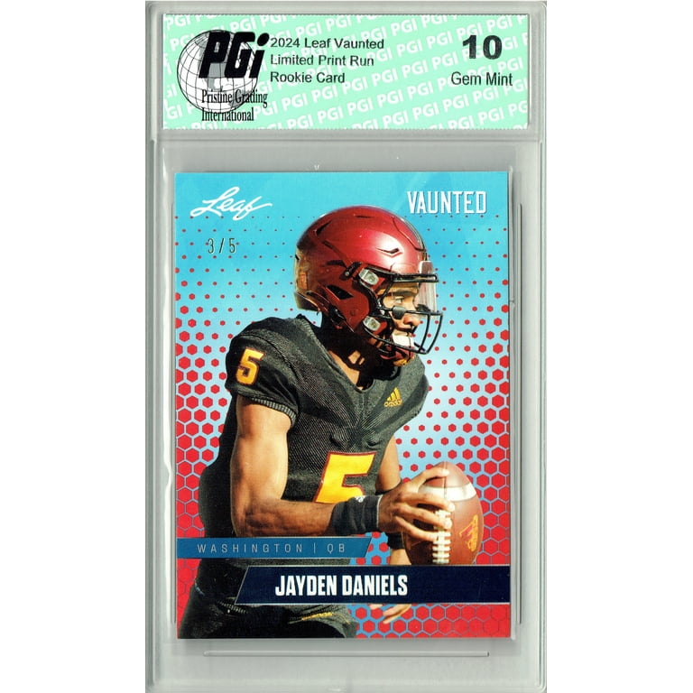 Jayden Daniels 2024 Leaf Vaunted #v-07 Red SP 5 Made Debut Rookie Card PGI 10 Jayden Daniels 2024 Leaf Vaunted #v-07 Red SP 5 Made Debut Rookie Card PGI 10