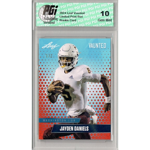 Jayden Daniels Rookie Card Washington PGI 10 Gem Mint Football Trading Card 2024 Leaf Vaunted #V-08 Orange Blank Back 1/1