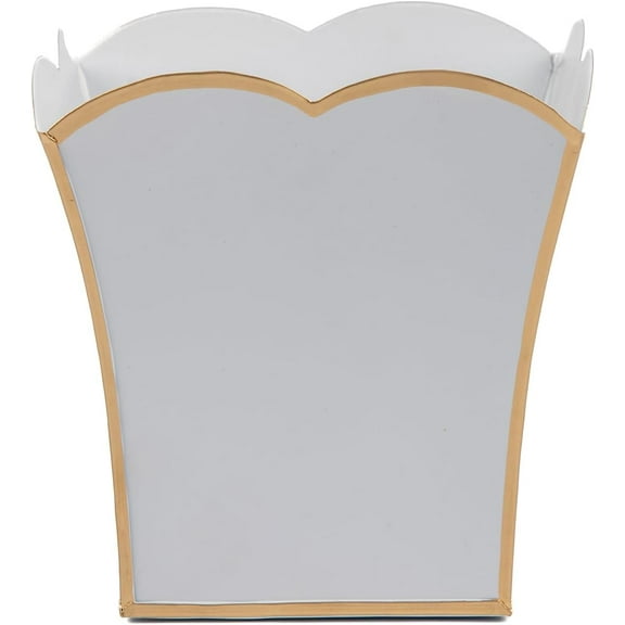 Jaye's Studio Decorative Square Cachepot Flower Pot, House Plant Pot Indoor, Modern Scalloped Planter, Boho Planter, Metal Pot - Floor, Tabletop, Porch & Window Planter for House Decor (White, 6")