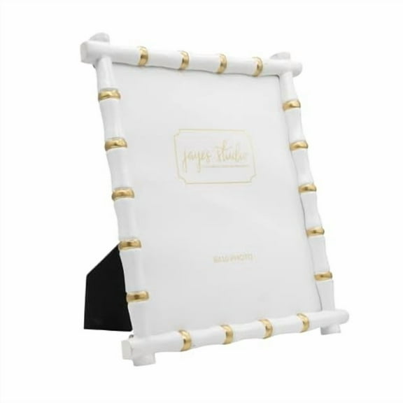Jaye's Studio Gracie Chloe Decorative Picture Frame White Photo Frame 8x10 Gold Bamboo Frame, Glass Display Standing Picture Frames Easel Stand, Secure Fit Back, Handmade Metal Boh