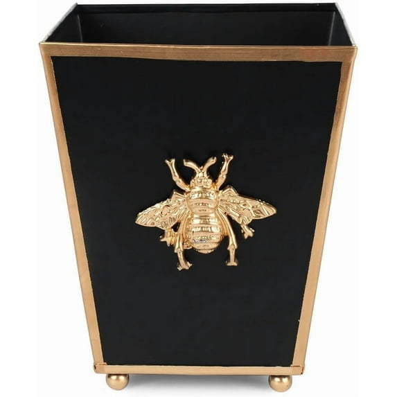 Jaye's Studio Regency Bee, Decorative Square Cachepot & Planter, Gold Trim & Finish, Hand-Painted, Handcrafted Metal, Luxury Indoor Planter, Size 6x6x8 (Black)