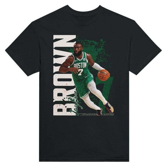Jaylen Brown Celtics T-Shirt, Bold Typography & Action Shot, Gift For His Fan,Black color,size M