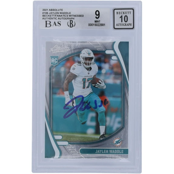 Jaylen Waddle Miami Dolphins Autographed 2021 Panini Absolute 1 #106 Beckett Fanatics Witnessed Authenticated 9/10 Rookie Card - Fanatics Authentic Certified