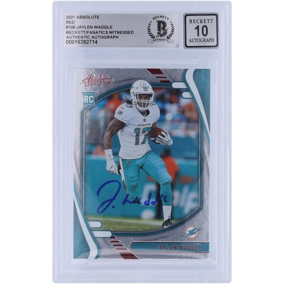 Jaylen Waddle Miami Dolphins Autographed 2021 Panini Absolute Red #106 Beckett Fanatics Witnessed Authenticated 10 Rookie Card - Fanatics Authentic Certified