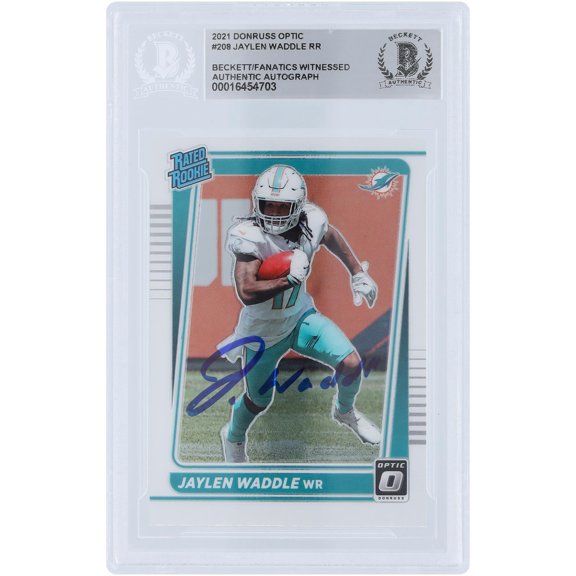 Jaylen Waddle Miami Dolphins Autographed 2021 Panini Donruss Optic Rated Rookie #208 Beckett Fanatics Witnessed Authenticated Rookie Card - Fanatics Authentic Certified