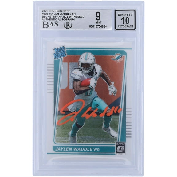 Jaylen Waddle Miami Dolphins Autographed 2021 Panini Donruss Optic Rated Rookie Orange Ink #208 Beckett Fanatics Witnessed Authenticated 9/10 Rookie Card - Fanatics Authentic Certified