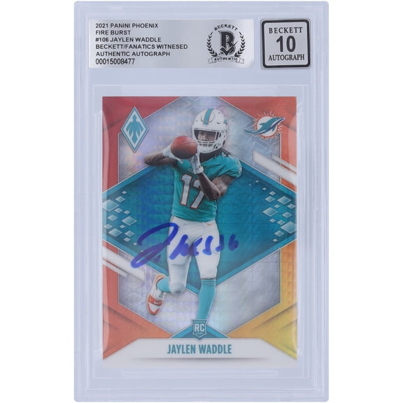 Jaylen Waddle Miami Dolphins Autographed 2021 Panini Phoenix Fire Burst Parallel #106 Beckett Fanatics Witnessed