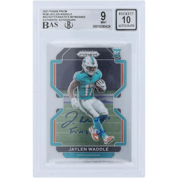 Jaylen Waddle Miami Dolphins Autographed 2021 Panini Prizm #338 Beckett Fanatics Witnessed Authenticated 9/10 Rookie Card with "Fins Up" Inscription - Fanatics Authentic Certified