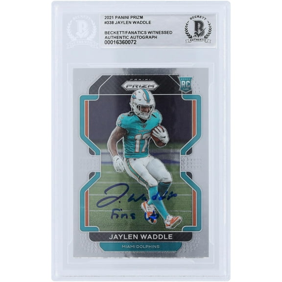Jaylen Waddle Miami Dolphins Autographed 2021 Panini Prizm #338 Beckett Fanatics Witnessed Authenticated Rookie Card with "Fins Up" Inscription - Fanatics Authentic Certified