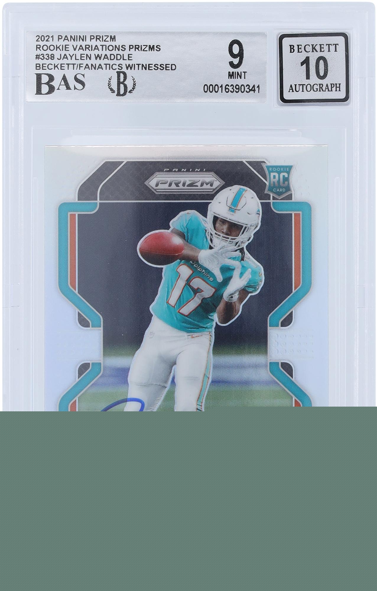 Jaylen Waddle Miami Dolphins Autographed 2021 Panini Prizm Rookie Variations Prizm #V-338 Beckett Fanatics Witnessed Authenticated 9/10 Rookie Card - Fanatics Authentic Certified
