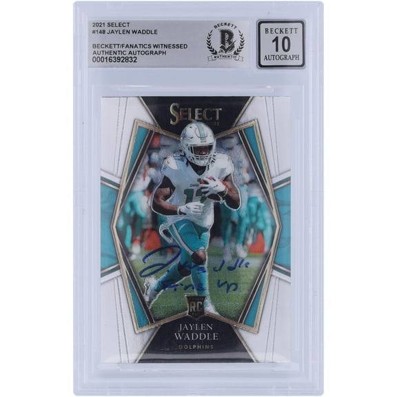 Jaylen Waddle Miami Dolphins Autographed 2021 Panini Select Premier Level #148 Beckett Fanatics Witnessed Authenticated 10 Rookie Card with "Fins Up" Inscription - Fanatics Authentic Certified