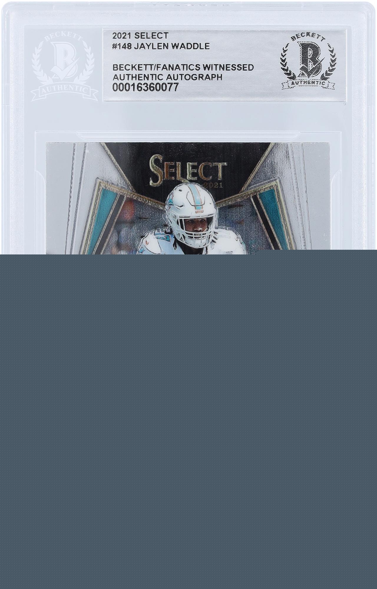 Jaylen Waddle Miami Dolphins Autographed 2021 Panini Select Premier Level #148 Beckett Fanatics Witnessed Authenticated Rookie Card with "Fins Up" Inscription - Fanatics Authentic Certified