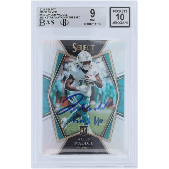 Jaylen Waddle Miami Dolphins Autographed 2021 Panini Select Silver Prizm #148 Beckett Fanatics Witnessed Authenticated 9/10 Rookie Card with "Fins Up" Inscription - Fanatics Authentic Certified