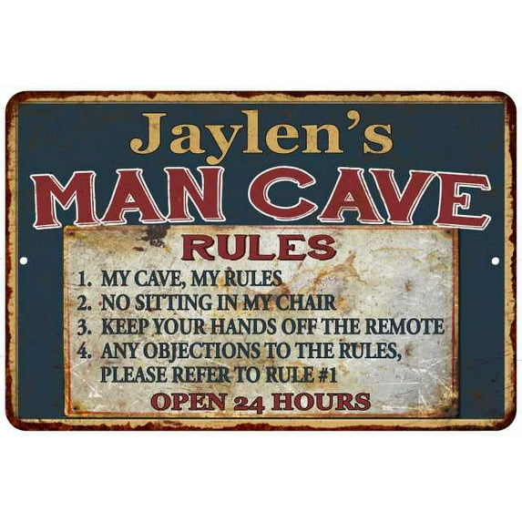 Jaylen's Man Cave Rules Chic Rustic Green Sign Home 12x18 Metal 112180049468