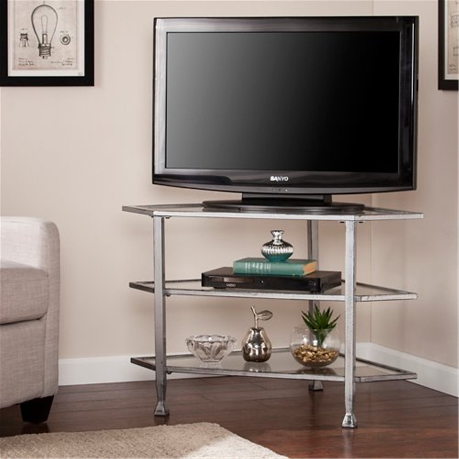 Distressed corner tv stand deals
