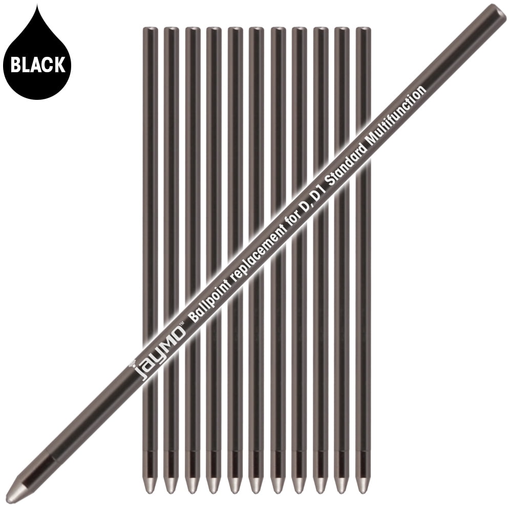 Jaymo Replacement for Cross 8518-4 and Schmidt 635 - Measures 2.625 in / 67 mm Long - D (D1) Standard Multifunction Mini Ballpoint Pen Refill - 12 Black