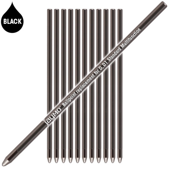 Jaymo Replacement for Cross 8518-4 and Schmidt 635 - Measures 2.625 in / 67 mm Long - D (D1) Standard Multifunction Mini Ballpoint Pen Refill - 12 Black