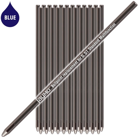Jaymo Replacement for Cross 8518-6 and Schmidt 635 - Measures 2.625 in / 67 mm Long - D (D1) Standard Multifunction Mini Ballpoint Pen Refill - 24 Blue