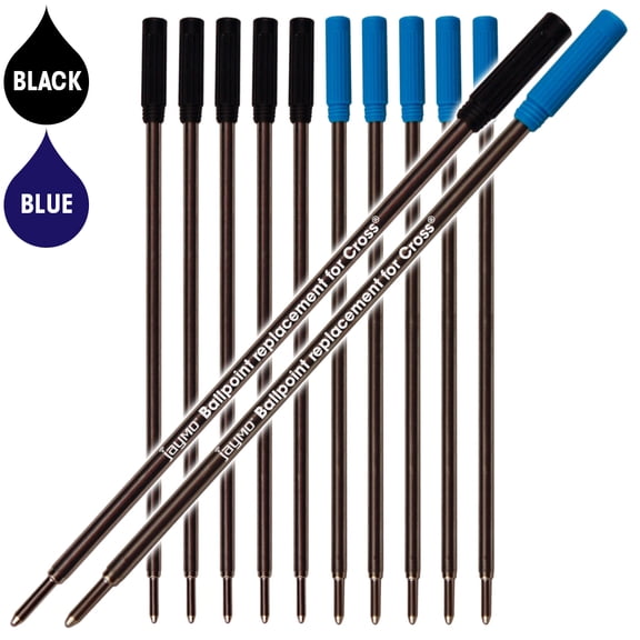Jaymo Replacement for Cross 8513/8511 - Measures 4.563 in / 116 mm Long - Ballpoint Pen Refill - 6 Black + 6 Blue