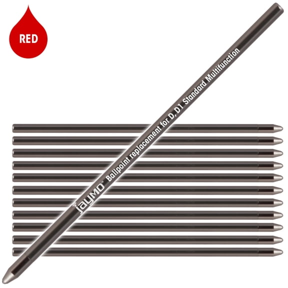 Jaymo Replacement for Cross 8518 and Schmidt 635 - Measures 2.625 in / 67 mm Long - D (D1) Standard Multifunction Mini Ballpoint Pen Refill - 12 Red