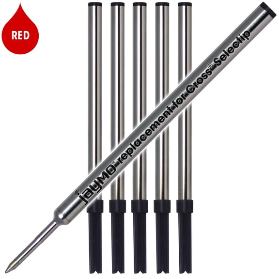 Jaymo Replacement for Cross Selectip 8013 - Measures 4.375 in / 111 mm Long - Gel Rolling Ball Pen Refill - 6 Red